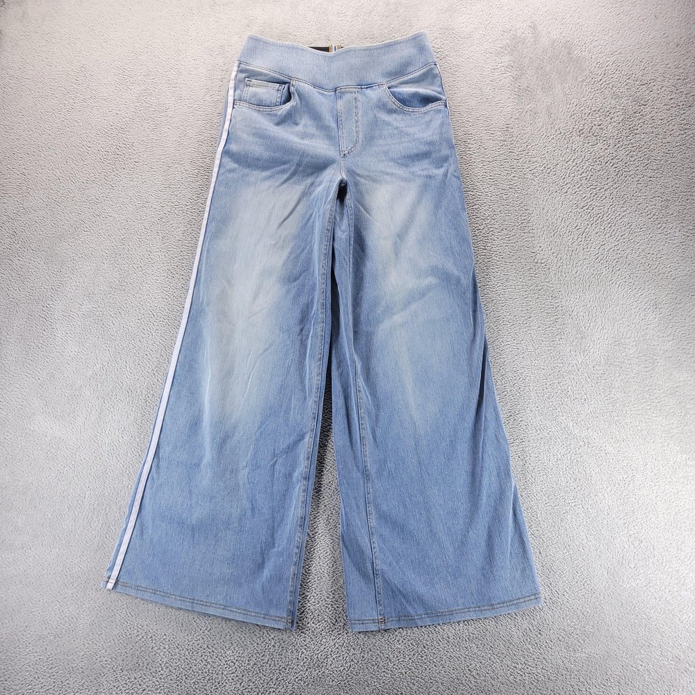 Halara Jeans Womens M Petite Blue High Rise Wide Leg Relaxed Fit Striped Stretch
